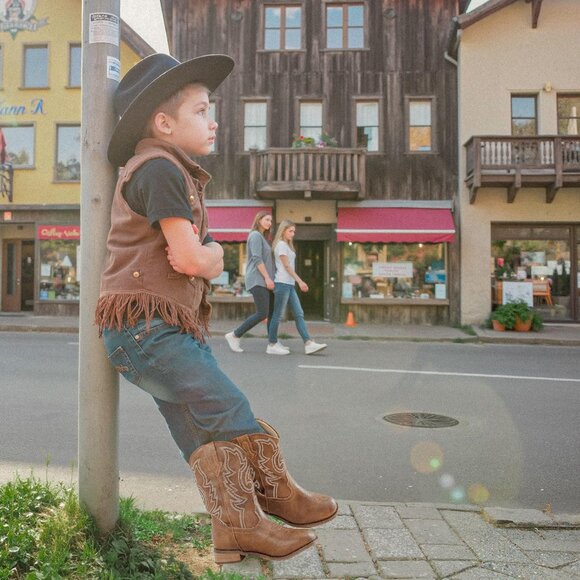 Unisex Child Brown Mid Calf Glitter Toddler Cowboy Boot Little Big Kids Western - Picture 6 of 8